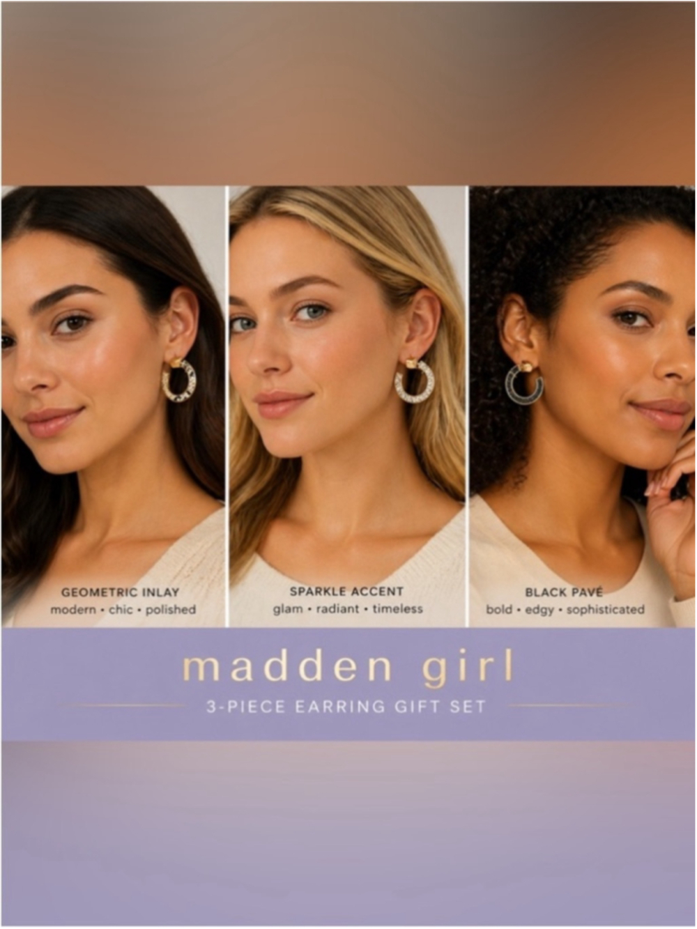 Madden Girl 3-Pair Animal Print Hoop Earring Set Gold Tone NWT